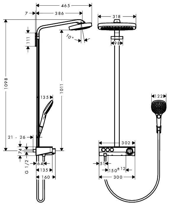 Душевая стойка hansgrohe Raindance Select E 300 3jet Showerpipe 27127000, хром фотография 1
