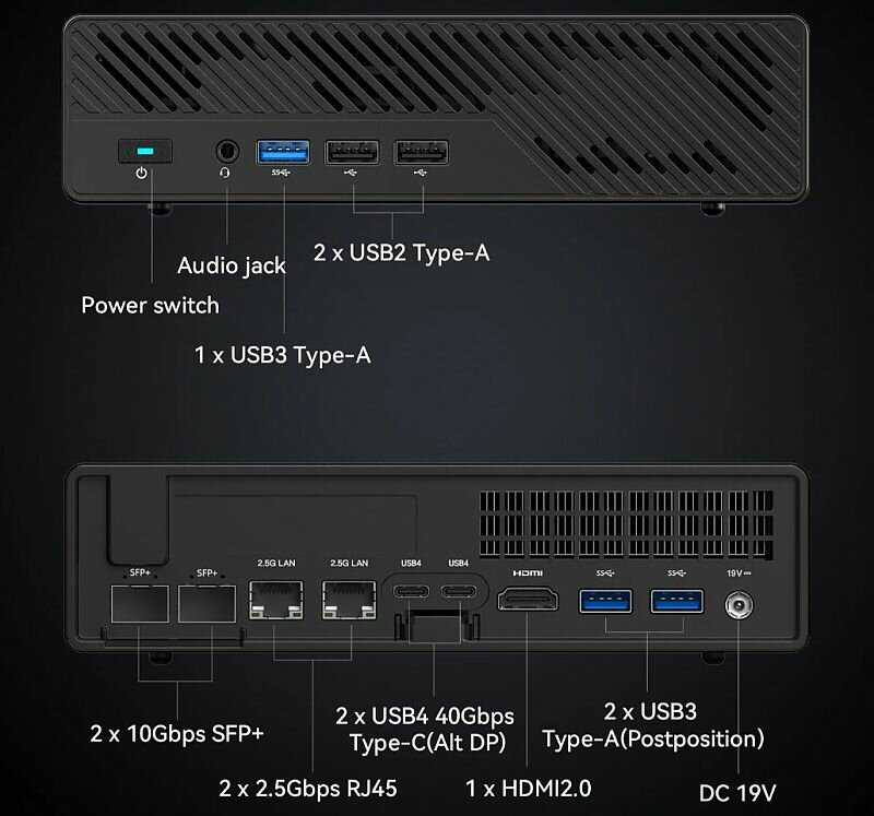 Мини ПК Сервер Minisforum MS-01 [Intel Core i9-12900H, 14 ядер, 20 потоков, barebone, SFP+ 10Gbit, RJ45, BT5.2, WiFi 6, SSD M2 2280, U2, 22100] фотография 2