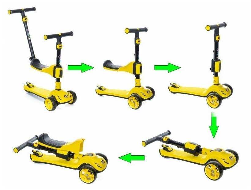 Самокат-беговел 3 в 1 Scooter Micar Transformer складной со светящимися колесами, сиденьем и родительской ручкой фотография 1