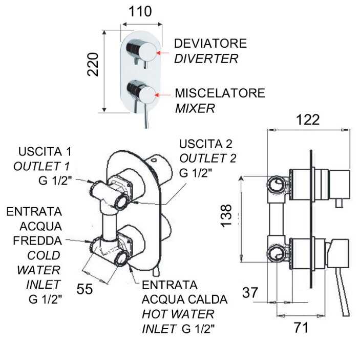 Смеситель для душа Rubinetterie Mariani Mariani N920060, рычажный фотография 1