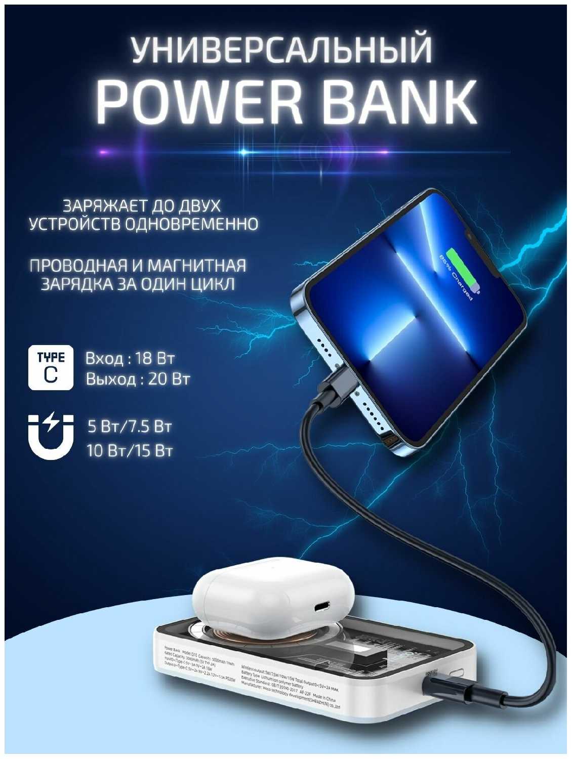 Магнитный аккумулятор HOCO Q10 PD20W (5000mAh) фотография 7