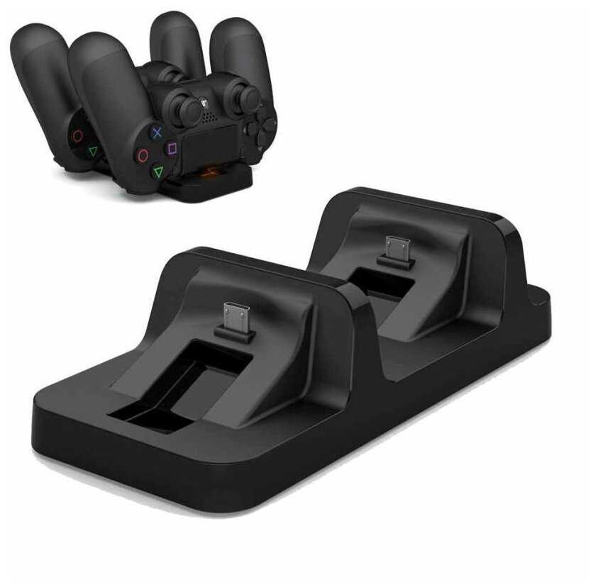 Зарядная док-станция Dobe для 2-х геймпадов (джойстиков) Dualshock 4 (PS4 Pro/Slim) черная фотография 3