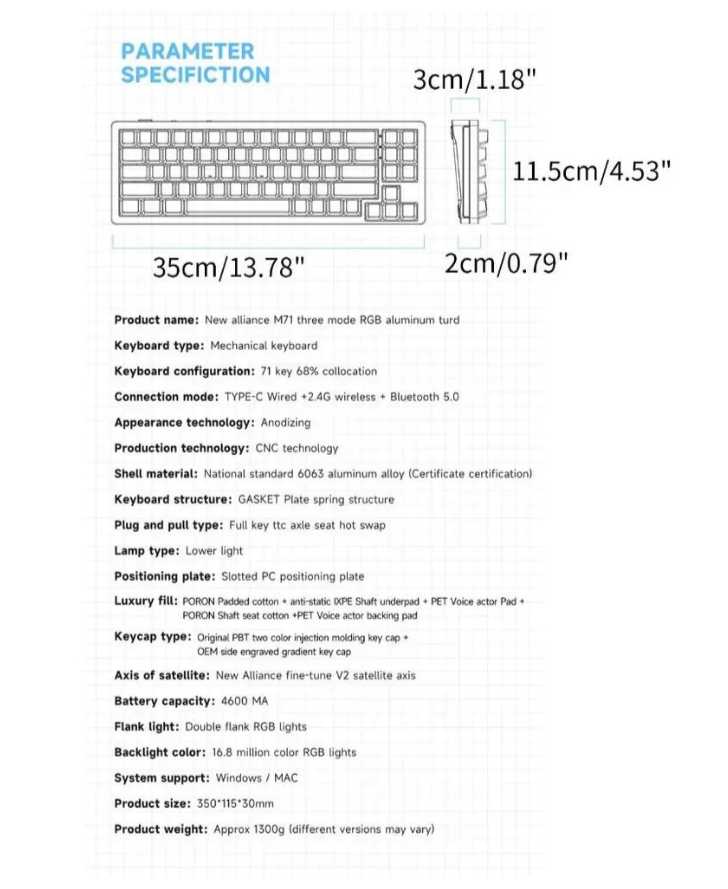 Игровая беспроводная механическая RGB клавиатура Xinmeng M71 (Bluetooth/2.4G/Type-C) фотография 15