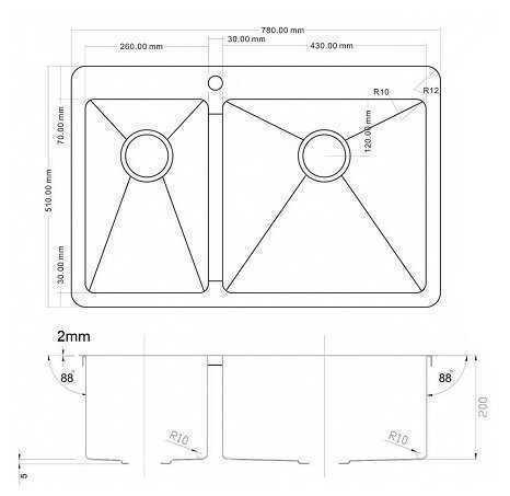 Врезная кухонная мойка ZorG Sanitary ZL R 780-2-510-R GRAFIT, 51х78см, нержавеющая сталь фотография 1