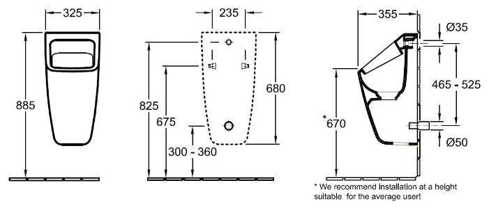 Писсуар подвесной Villeroy & Boch Architectura 55870001 с горизонтальным выпуском фотография 1