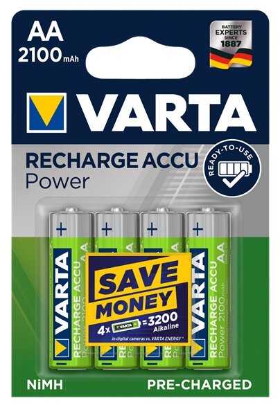 Аккумулятор Ni-Mh 2100 мА·ч 1.2 В VARTA Recharge Accu Power 2100 AA фотография 1
