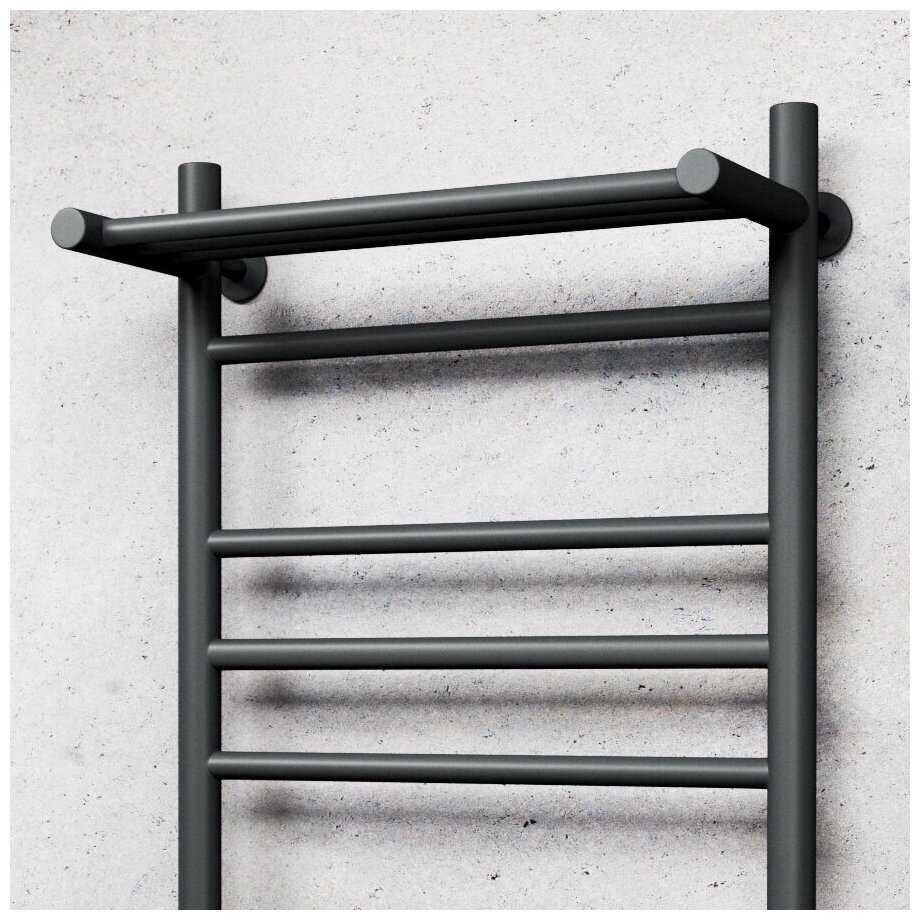 Полотенцесушитель электрический с полкой Маргроид BAU В10 50х80, П7 (2+3+2) таймер слева, черный матовый RAL 9005 фотография 3