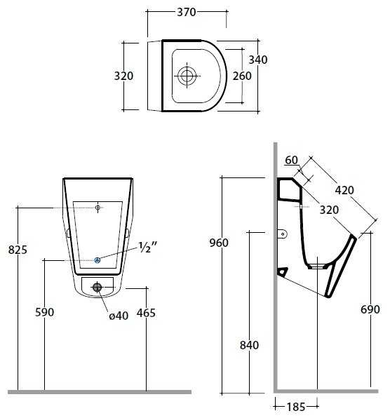Писсуар подвесной GLOBO Forty3 FO029.BI с горизонтальным выпуском фотография 1