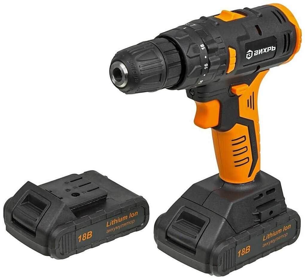 Ударная аккумуляторная дрель-шуруповерт ВИХРЬ ДА-18Л-2КУ [18В, 2 скорости, ударный механизм] фотография 1