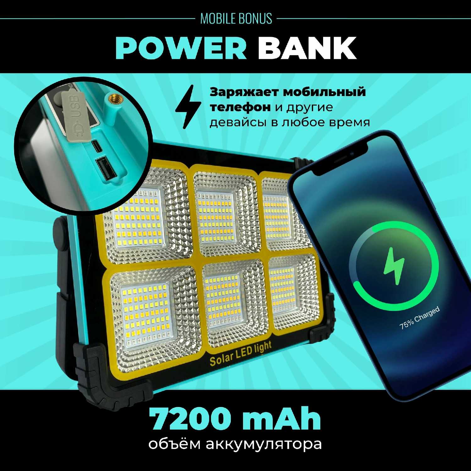 Фонарь кемпинговый Фонарь прожектор (Power Bank) фотография 1