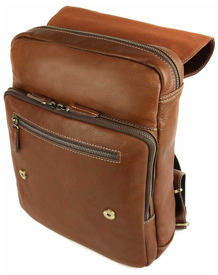 Рюкзак кожаный мужской городской для ноутбука Capsa с 3 наружными карманами и клапаном фотография 23