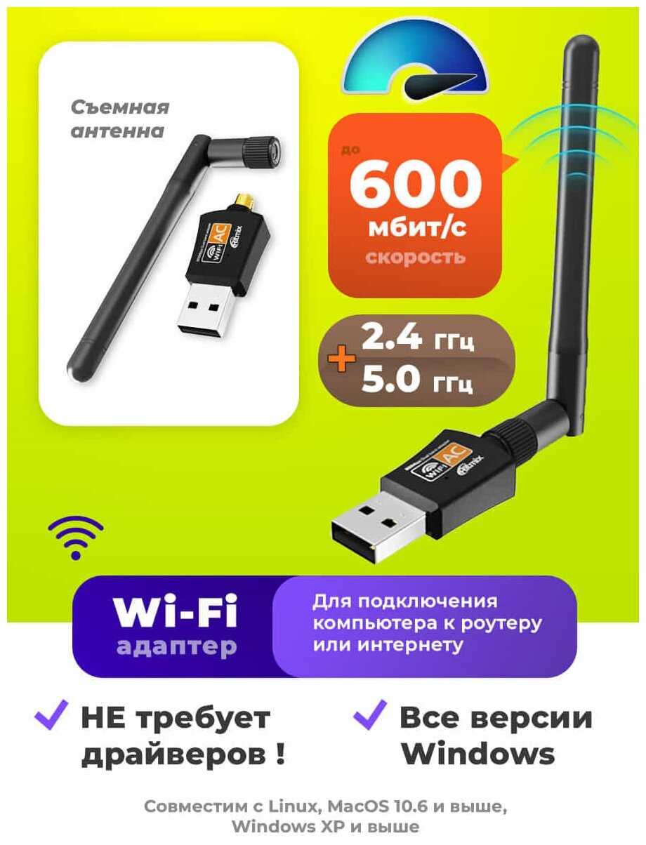 Wi-Fi адаптер RITMIX RWA-250 USB, черный фотография 1