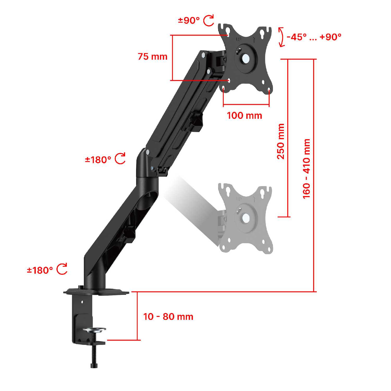 Кронштейн для монитора UniTeki Кронштейн для монитора наклонно-поворотный газлифт (FMGT81) фотография 2