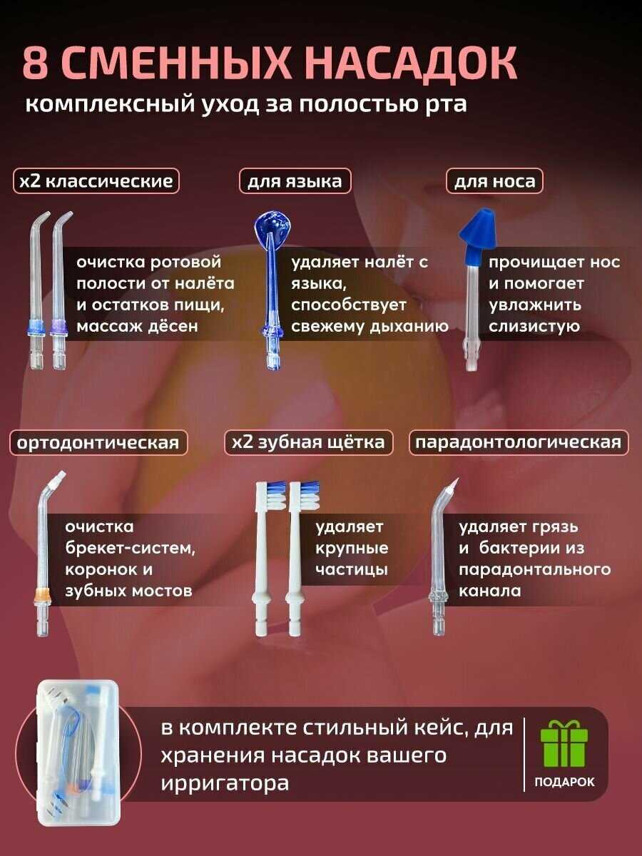 Портативный ирригатор H2Ofloss с 8 сменными насадками фотография 10