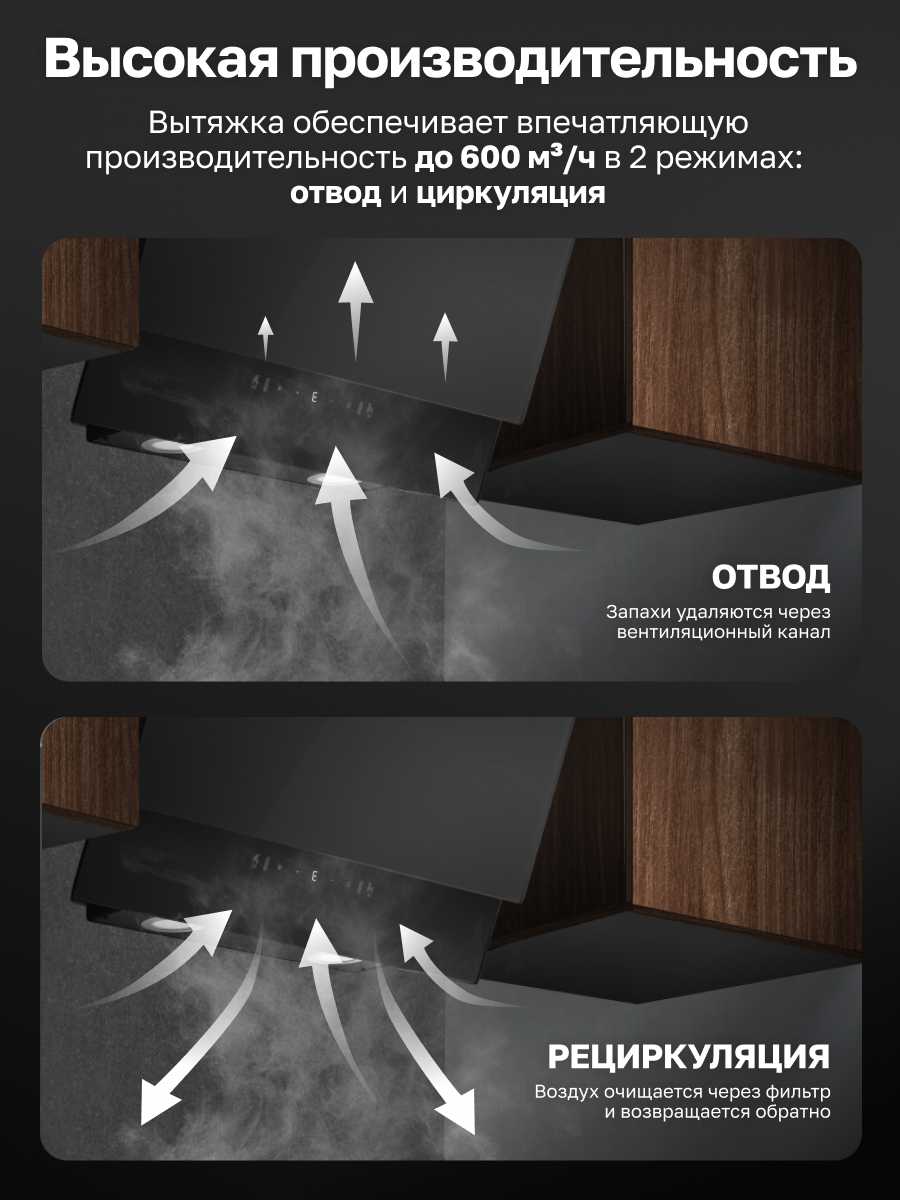 Вытяжка наклонная GARTZ HFI610B IC-air, ширина 60см, производительность 600 м3/ч, 3 скорости, мощность 65Вт фотография 4