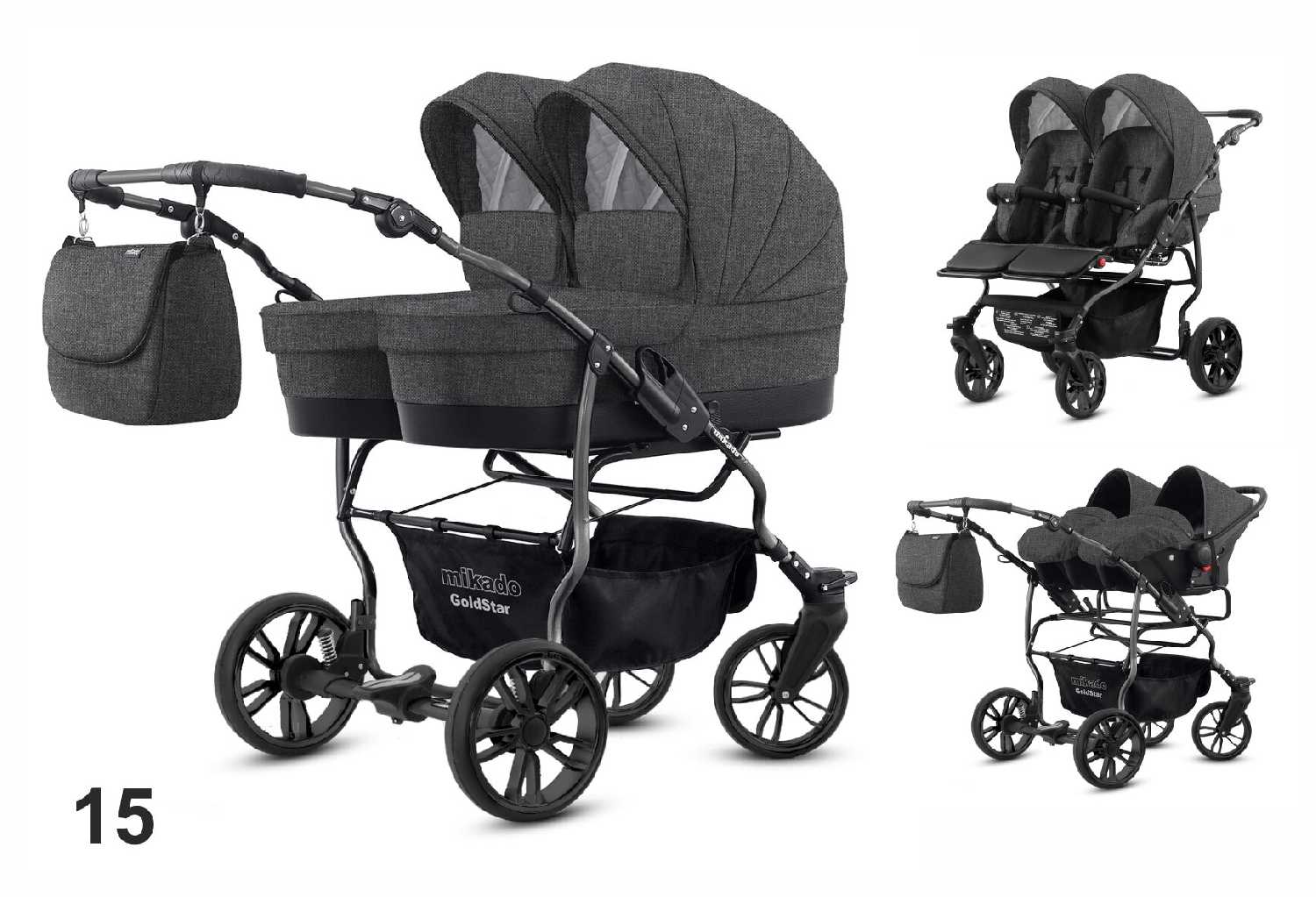 Коляска детская двухместная Mikado Duet Tween De Lux 3 в 1