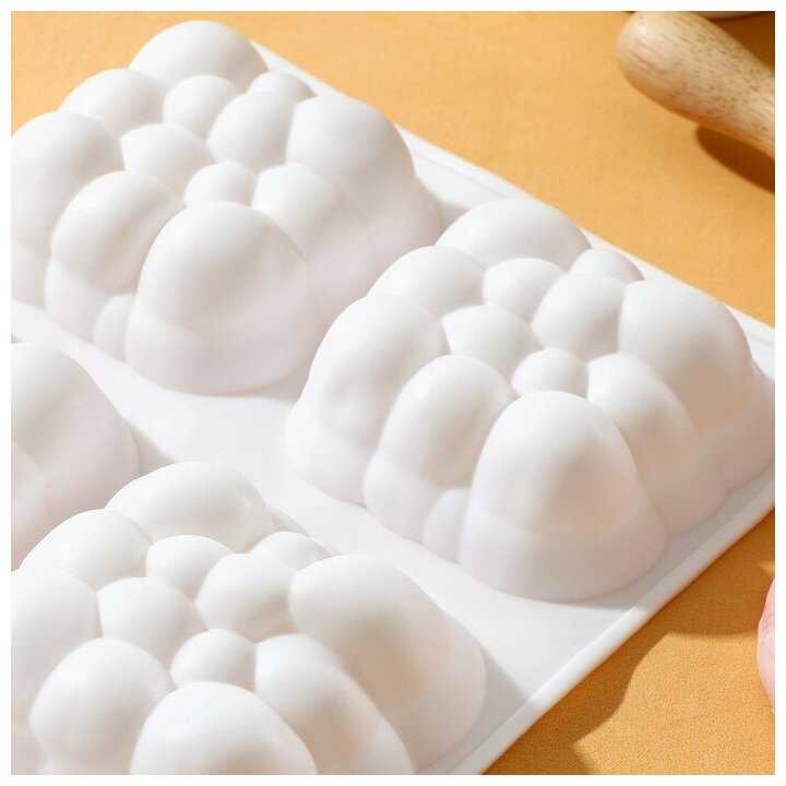 Форма для выпечки и муссовых десертов KONFINETTA «Облачко», 30×18,8×3,5 см, 6 ячеек, ячейка 7,4×7,4 см, цвет белый фотография 1
