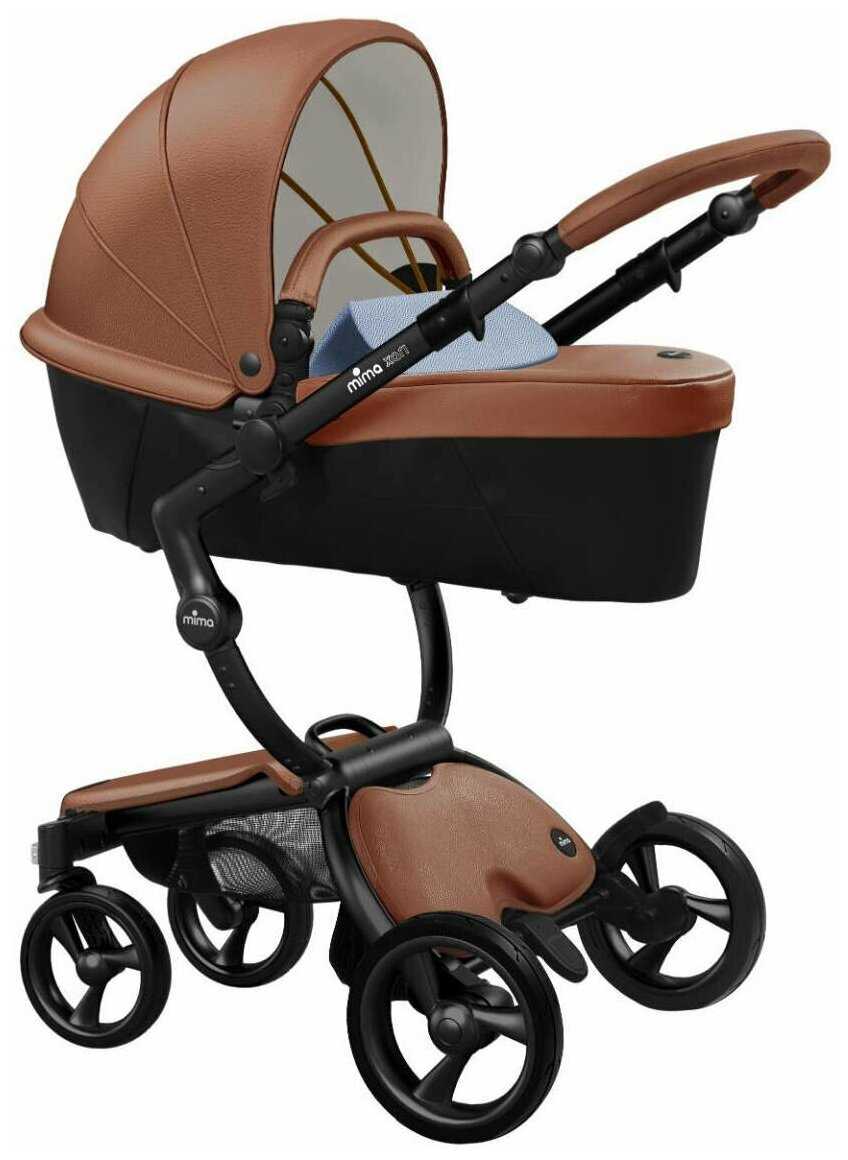 Коляска 2в1 Mima Xari Camel на чёрном шасси с матрасиками Pixel Blue фотография 1