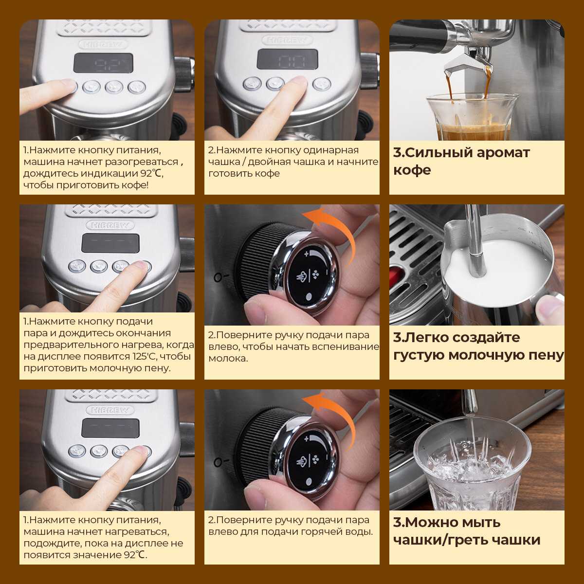 Полуавтоматическая кофемашина для эспрессо HiBREW H10B 20Bar (EAC-сертификат) фотография 11