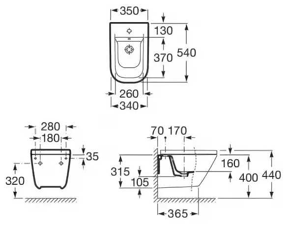 Биде подвесное Roca The Gap 357476000 с горизонтальным выпуском фотография 1
