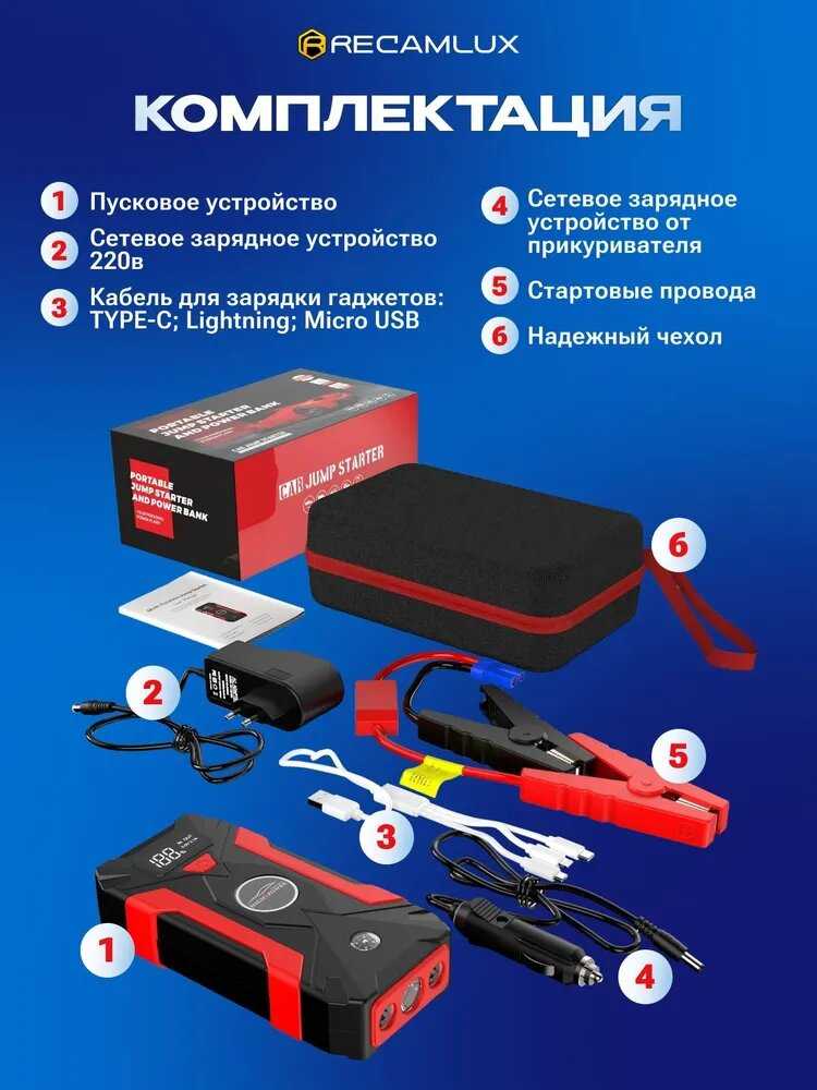 Пусковое зарядное устройство RecamLux Jump Starter (29800 мА/ч) фотография 4