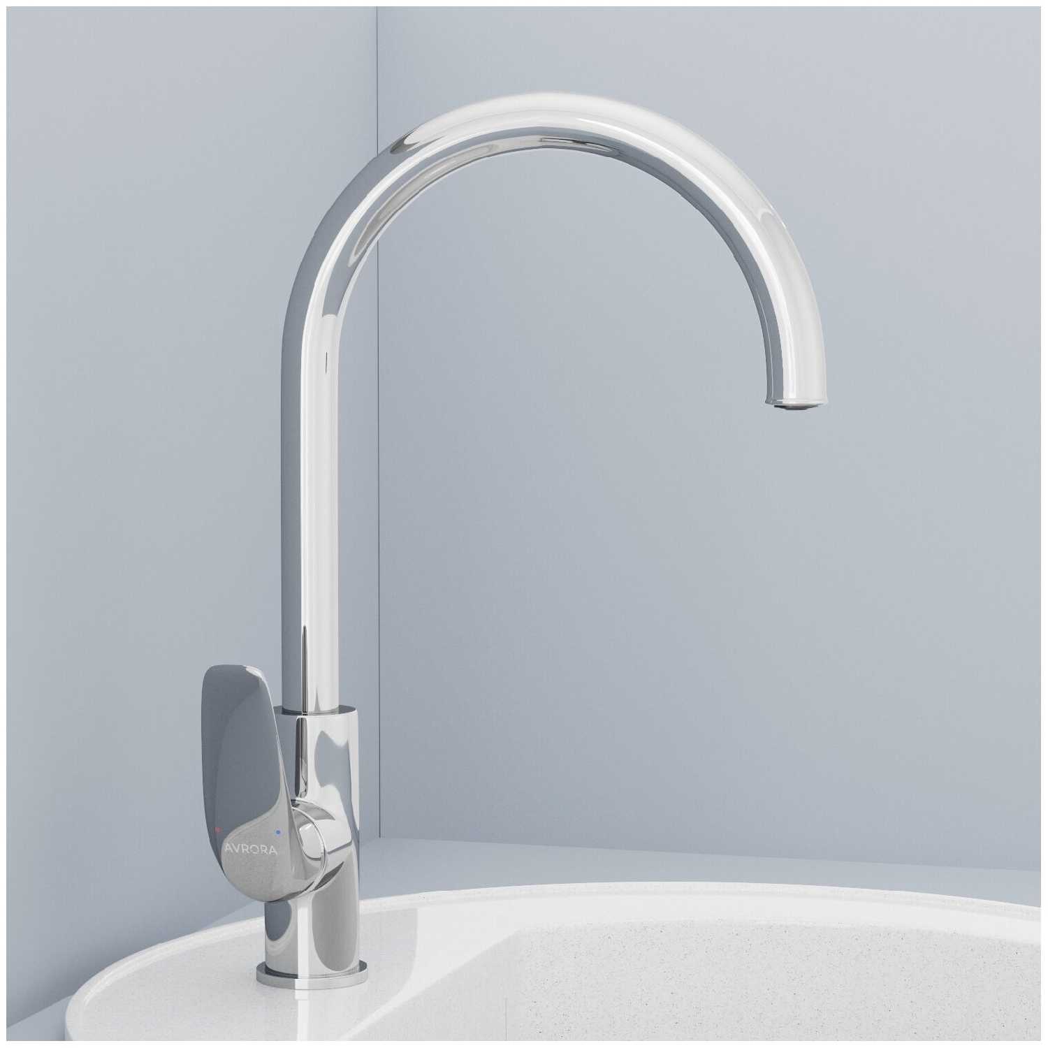 Смеситель для кухни AVRORA Glade AV3021 с высоким поворотным изливом фотография 5