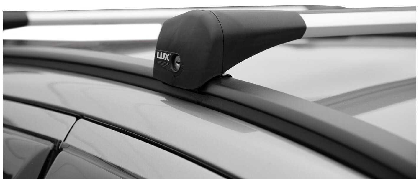Багажник на Geely Atlas 2017-. на интегрированные рейлинги, Lux Bridge, серебристые дуги фотография 5