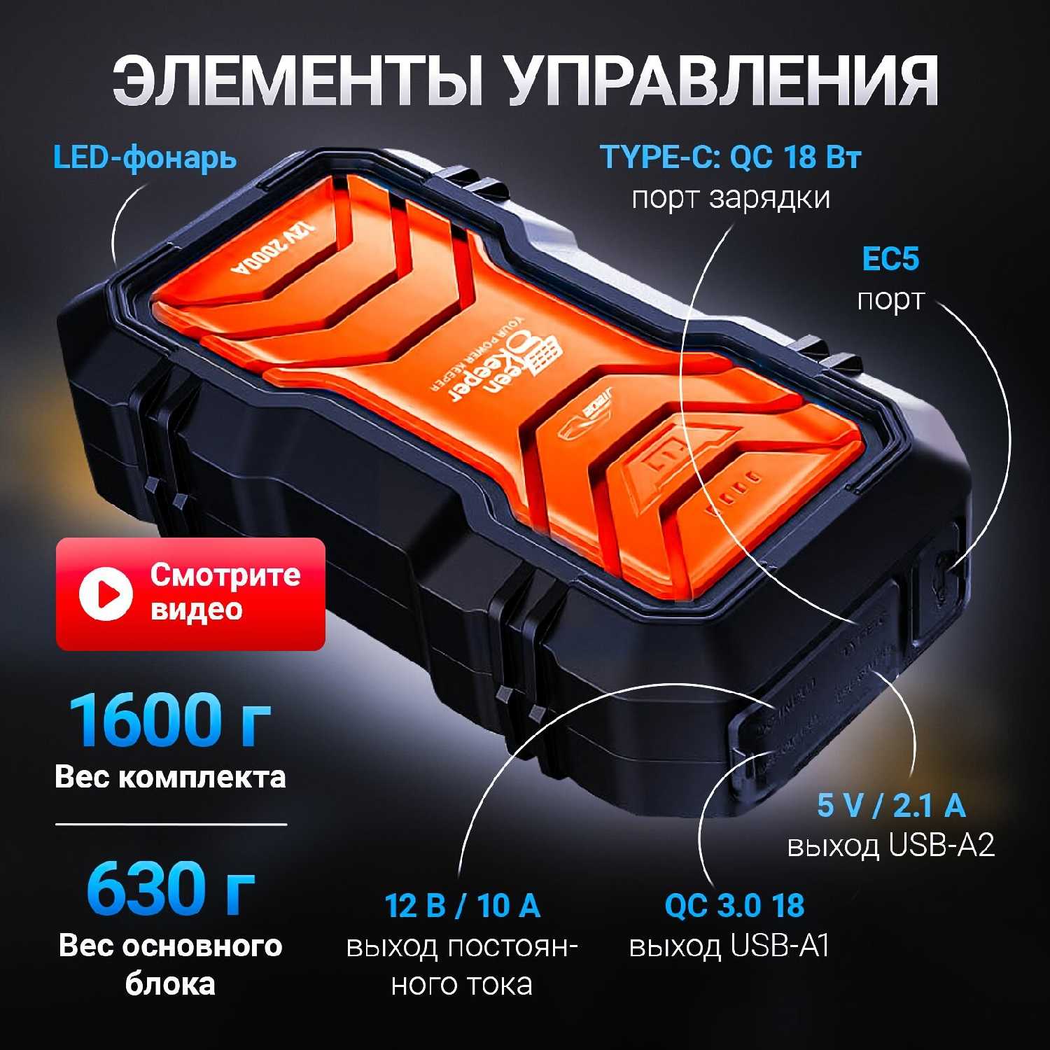 Пусковое устройство для автомобиля Портативное ПЗУ 12В (16000 mAh) фотография 7