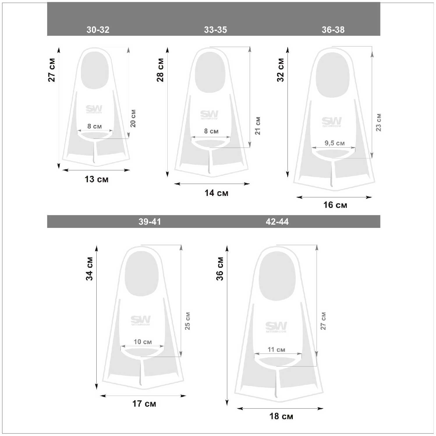 Силиконовые короткие ласты для плавания / бассейна SwimRoom Short Fins фотография 1