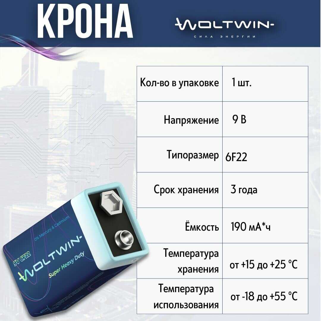 Батарейка солевая Батарейка солевая 6F22 (6LR61, 6F22, 6KR61) фотография 9