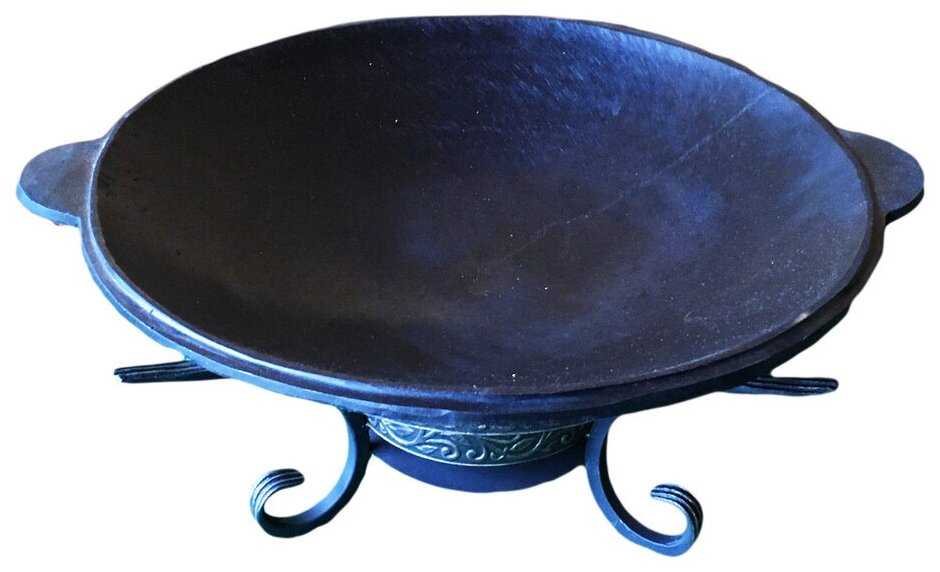 Садж чугунный для мангала сковородка жаровня с кованной подставкой 45 см фотография 9