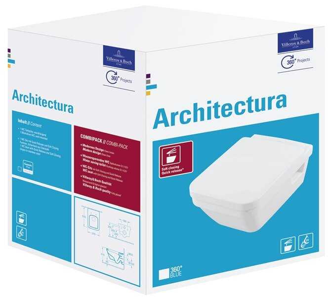 Чаша унитаза подвесная Villeroy & Boch Architectura 5685HRR1 с горизонтальным выпуском фотография 2