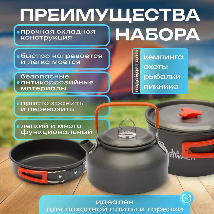Набор посуды туристический Набор посуды туристический (кастрюля, сковорода, чайник) фотография 7
