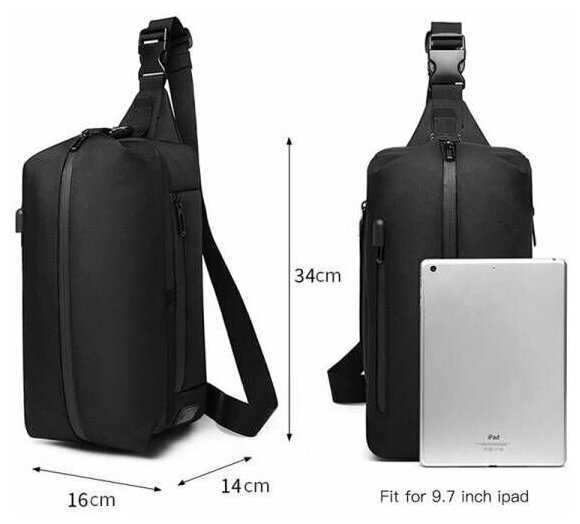 Рюкзак однолямочный Ozuko 9292S Black фотография 6