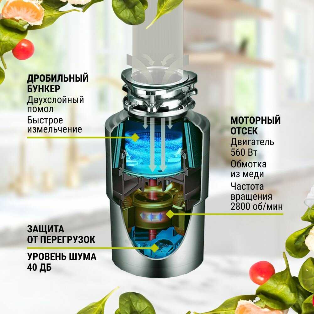 Измельчитель бытовых отходов RAUTT RW-390 электрический встраиваемый 390 Вт 1500 мл фотография 19