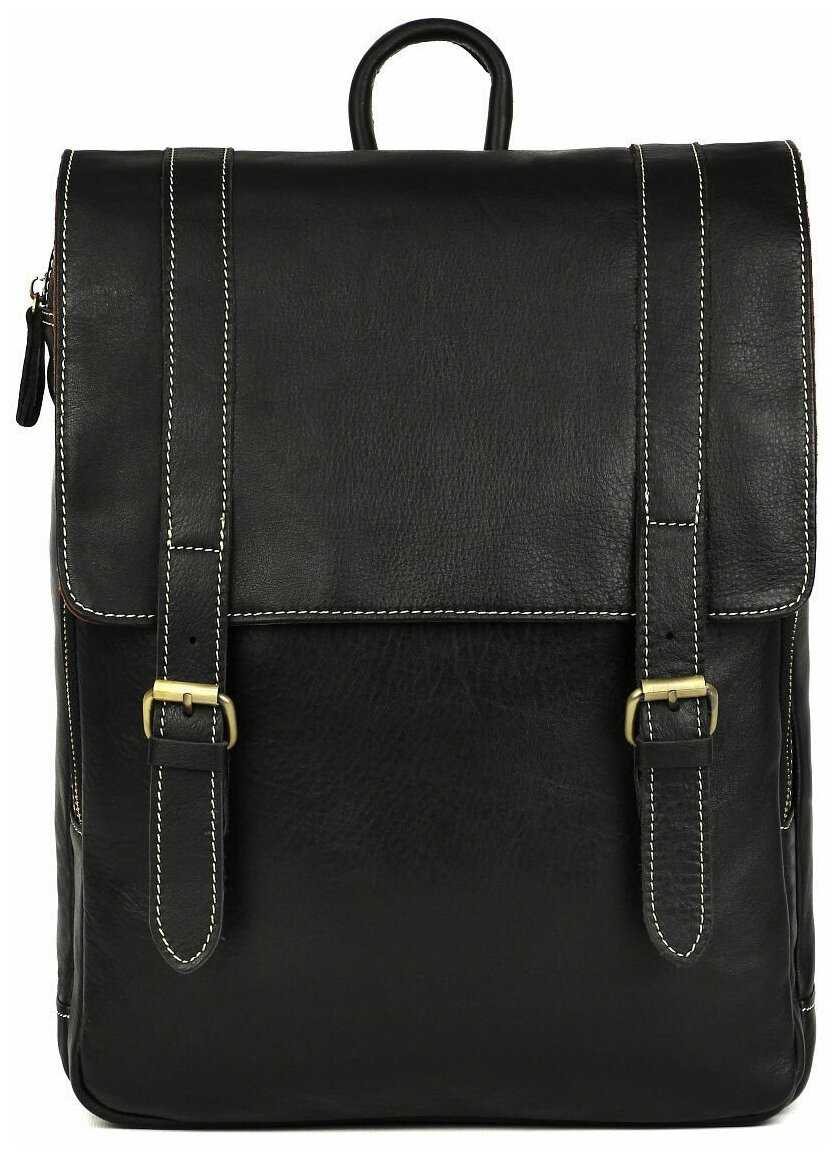 Рюкзак кожаный мужской городской для ноутбука Capsa с 3 наружными карманами и клапаном фотография 3