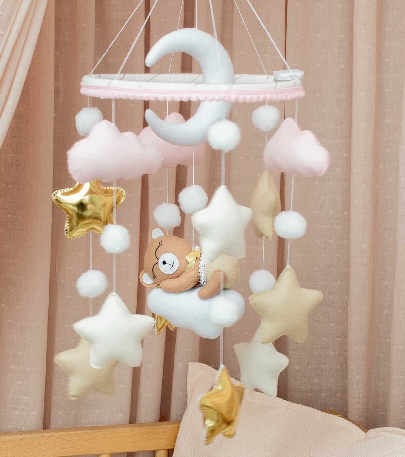 Мобиль в кроватку для новорожденных с подсветкой фотография 32