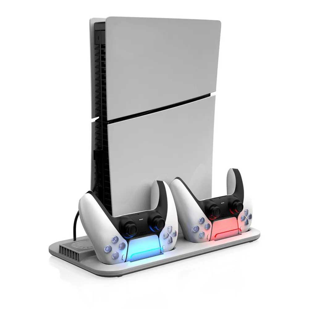 Подставка для игровой консоли PS5 slim с охлаждением + зарядная станция для 2-х геймпадов PS5 DualSense фотография 4