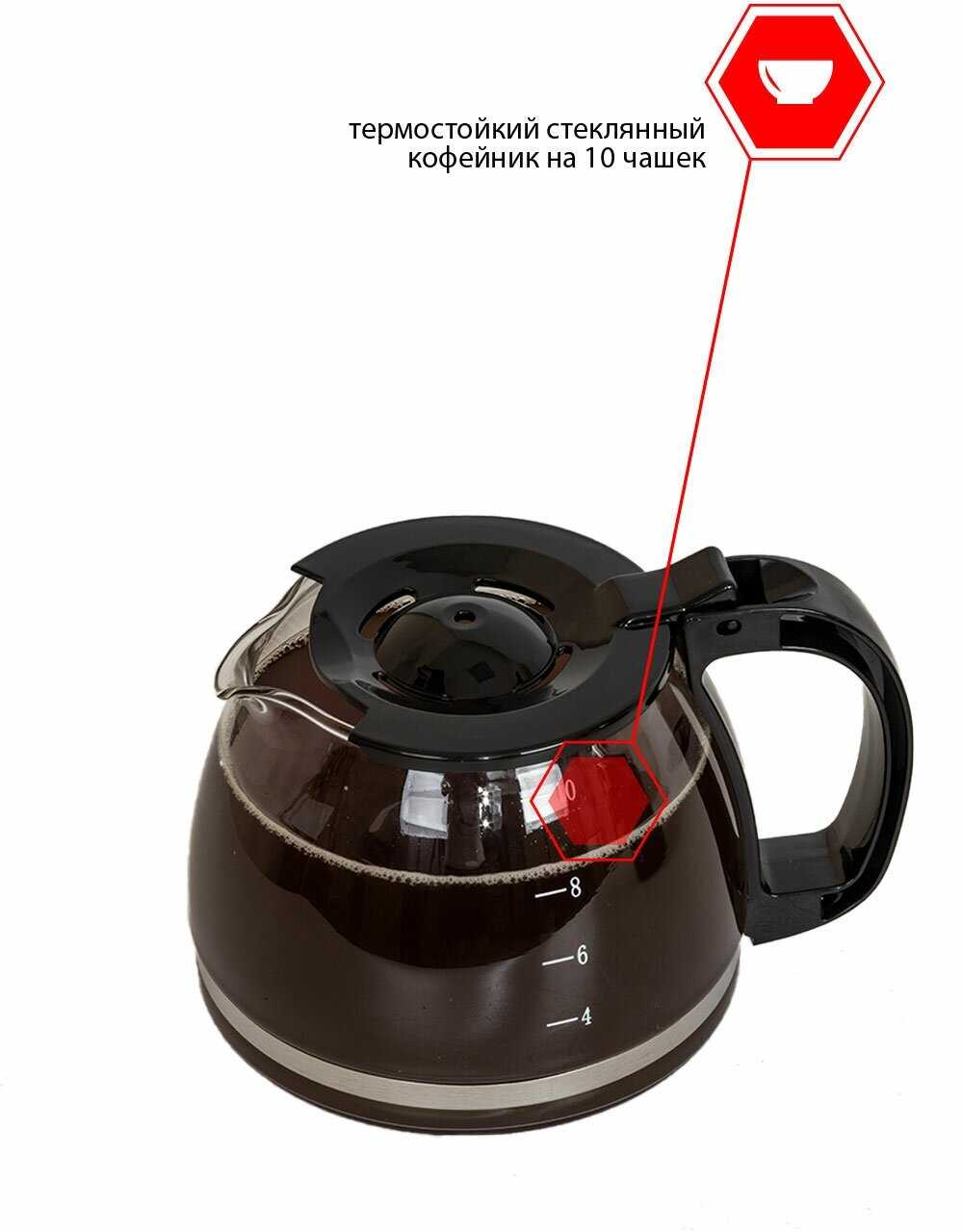 Кофеварка капельная JVC со стеклянным кофейником 1,25 л и многоразовым фильтром, подогрев кофе, система Антикапля, 750 Вт фотография 3