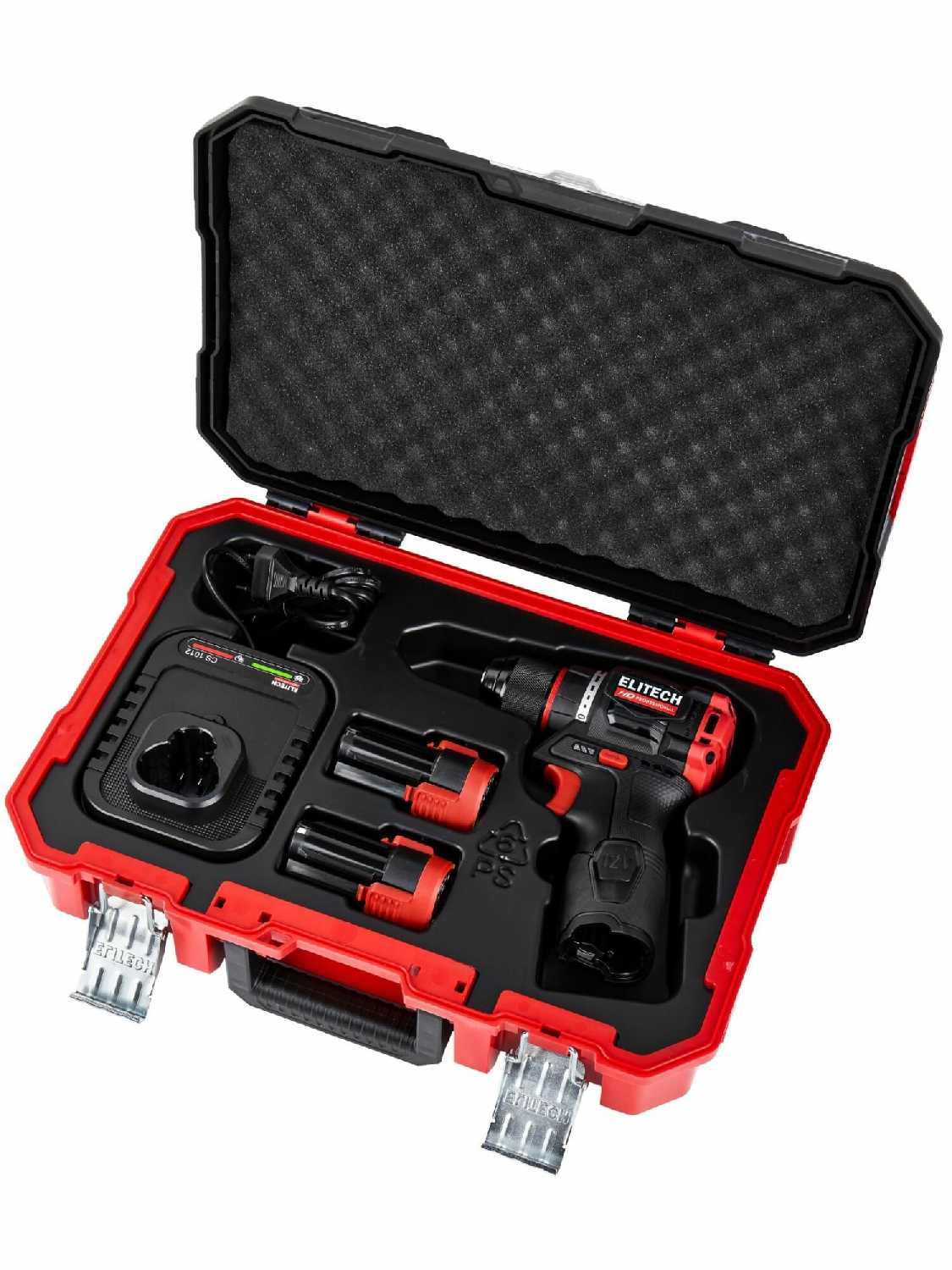 Дрель-шуруповерт аккумуляторная Elitech HD CD12L2 [12В, Li-ion, 2x2Ач, бесщеточная] фотография 1