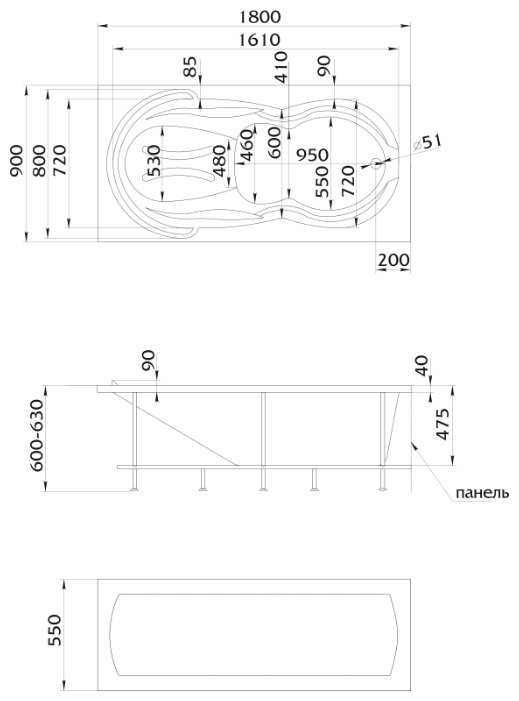 Ванна 1Marka TAORMINA 180x90 без гидромассажа акрил фотография 2