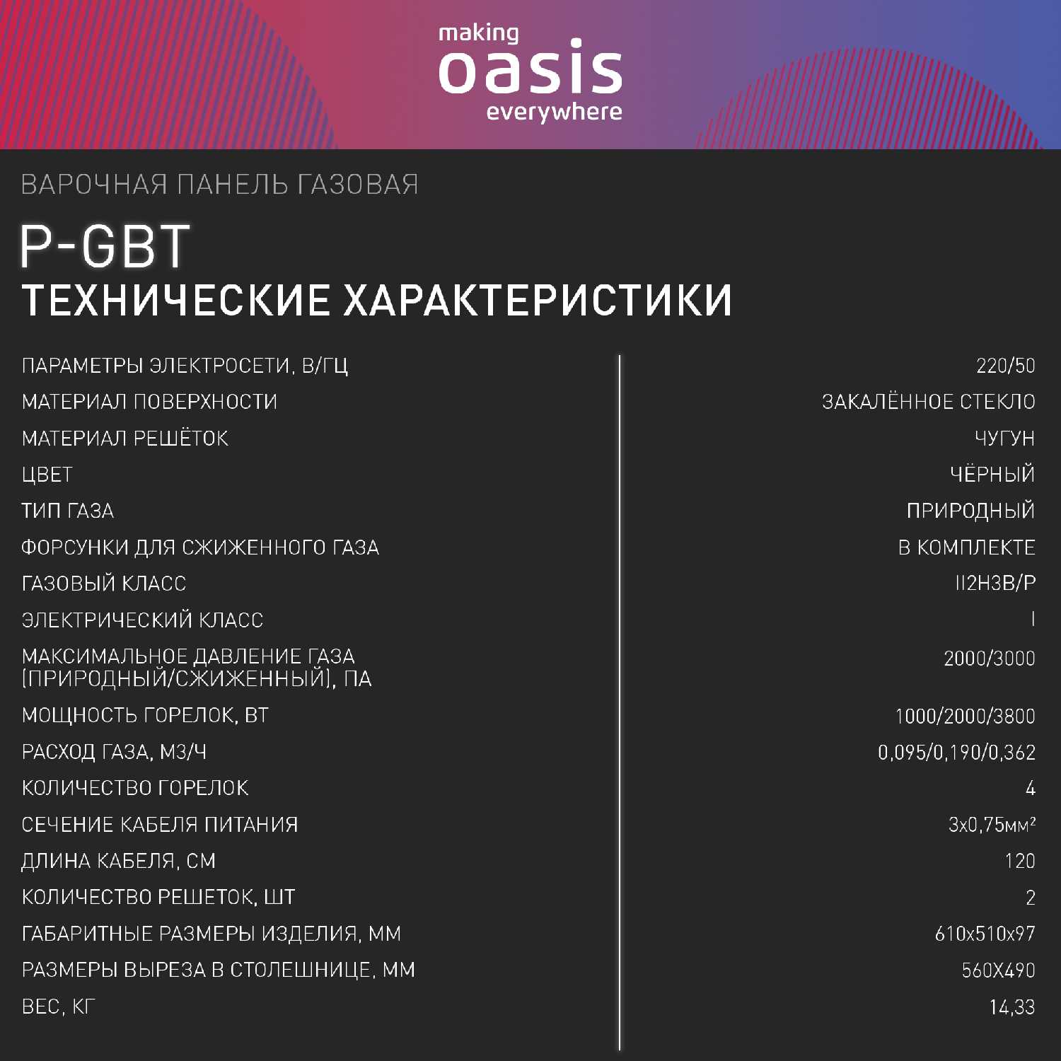 Газовая варочная панель Oasis P-GBT (F) фотография 11