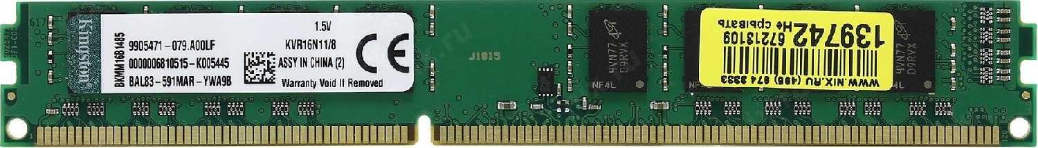 Оперативная память Kingston ValueRAM 8 ГБ DDR3 DIMM (KVR16N11/8WP) фотография 9