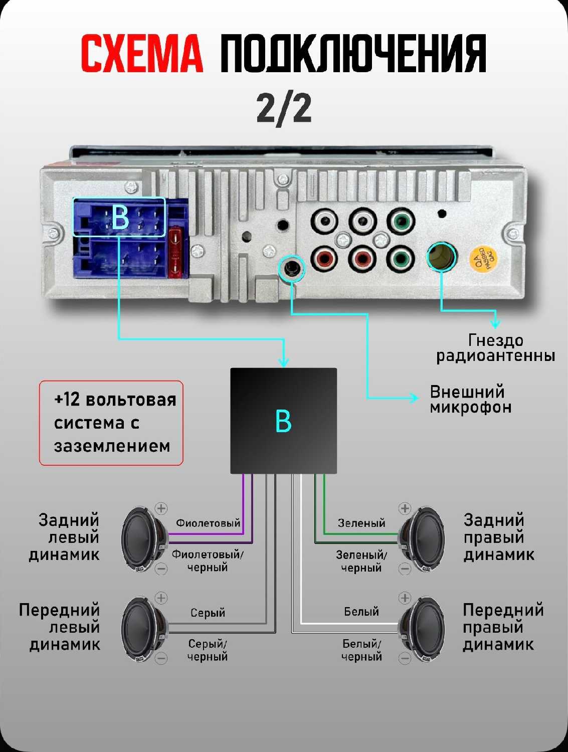 Магнитола Pioneer 1DIN (c Bluetooth, AUX, 2 USB, SD карты, 4 RCA) фотография 9