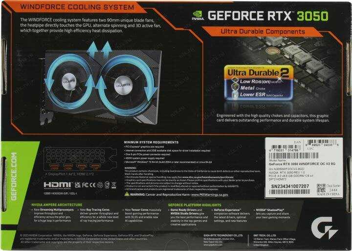 Видеокарта Gigabyte NVIDIA GeForce RTX 3050 (GV-N3050WF2OCV2-8GD) фотография 14