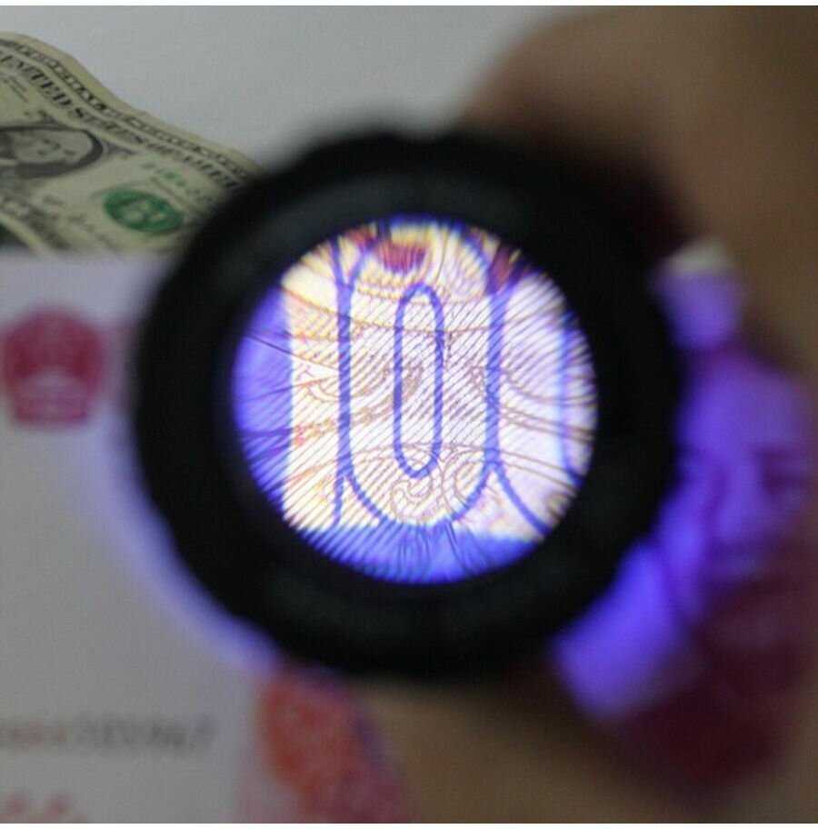 Лупа просмотровая металлическая 30x/27mm с подсветкой + UV (TH-9006B) фотография 6