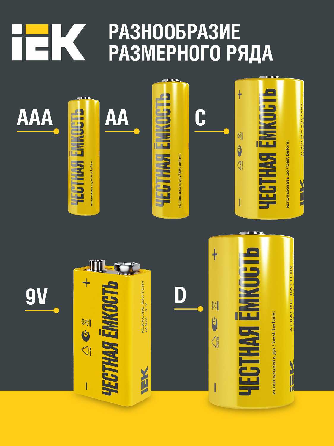 Батарейка щелочная Alkaline Optima 6LR61 (IEK) фотография 4