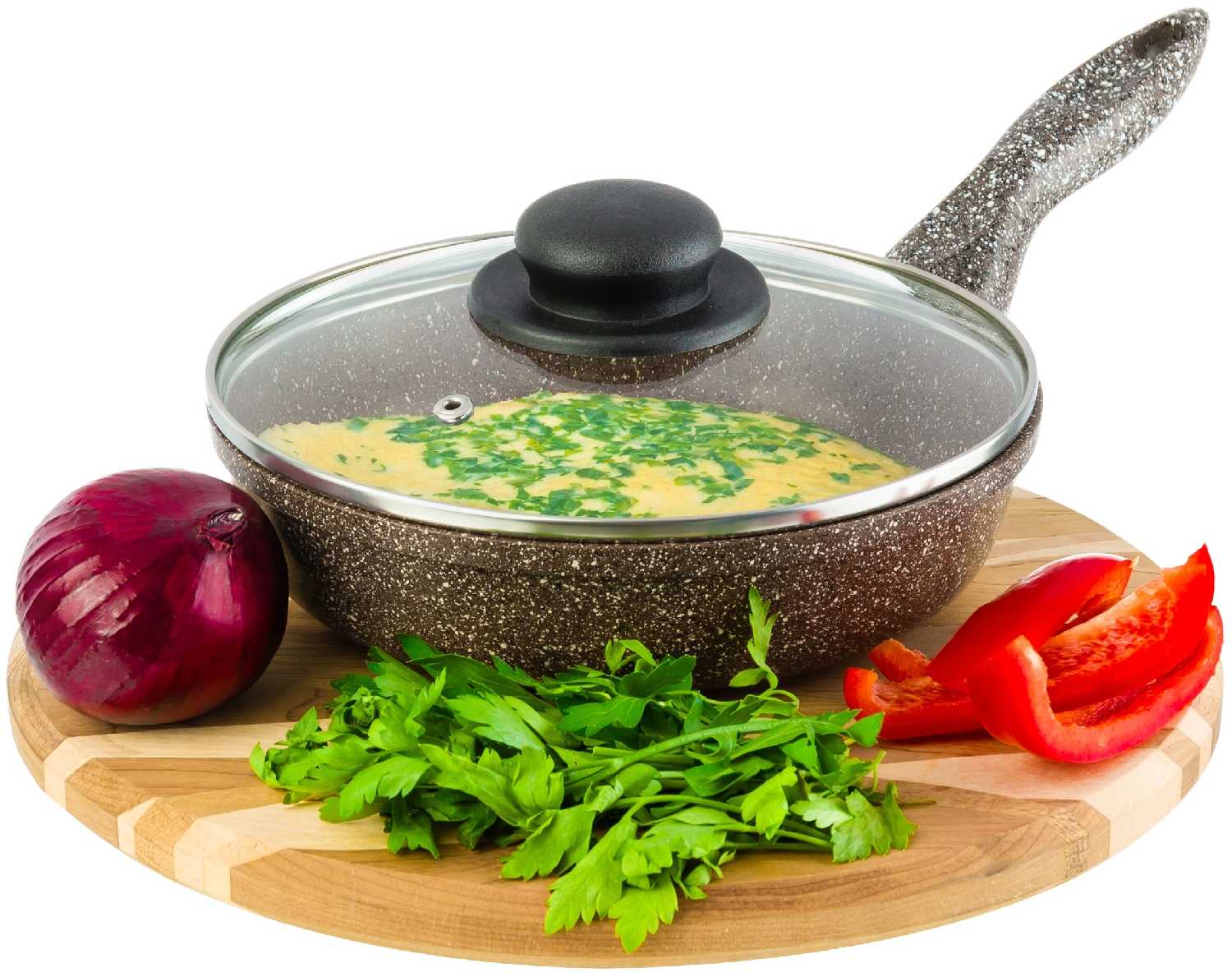 Сковорода глубокая 20 см Elan Gallery гармония вкуса Коричневый опал с крышкой D20, с несъёмной ручкой