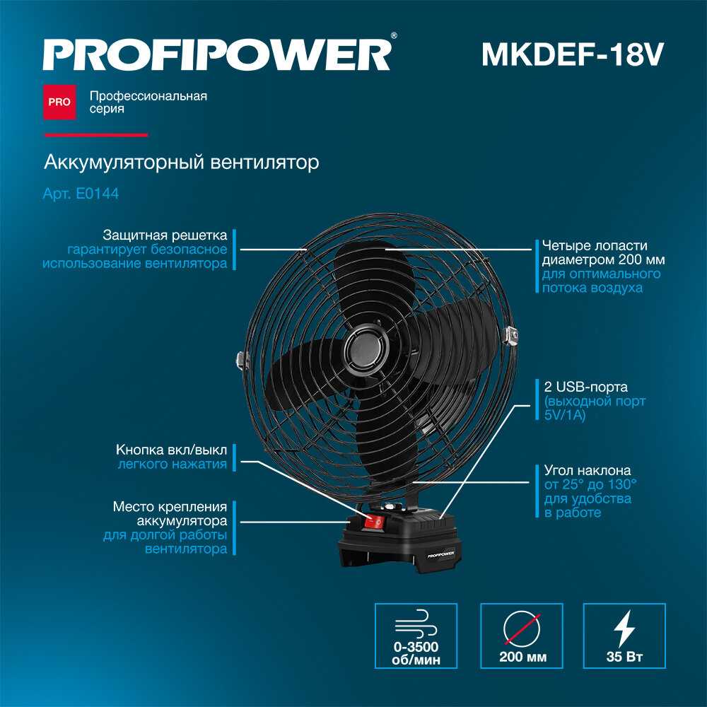 Вентилятор аккумуляторный ProfiPower Вентилятор аккумуляторный (MKDEF-18V) фотография 4