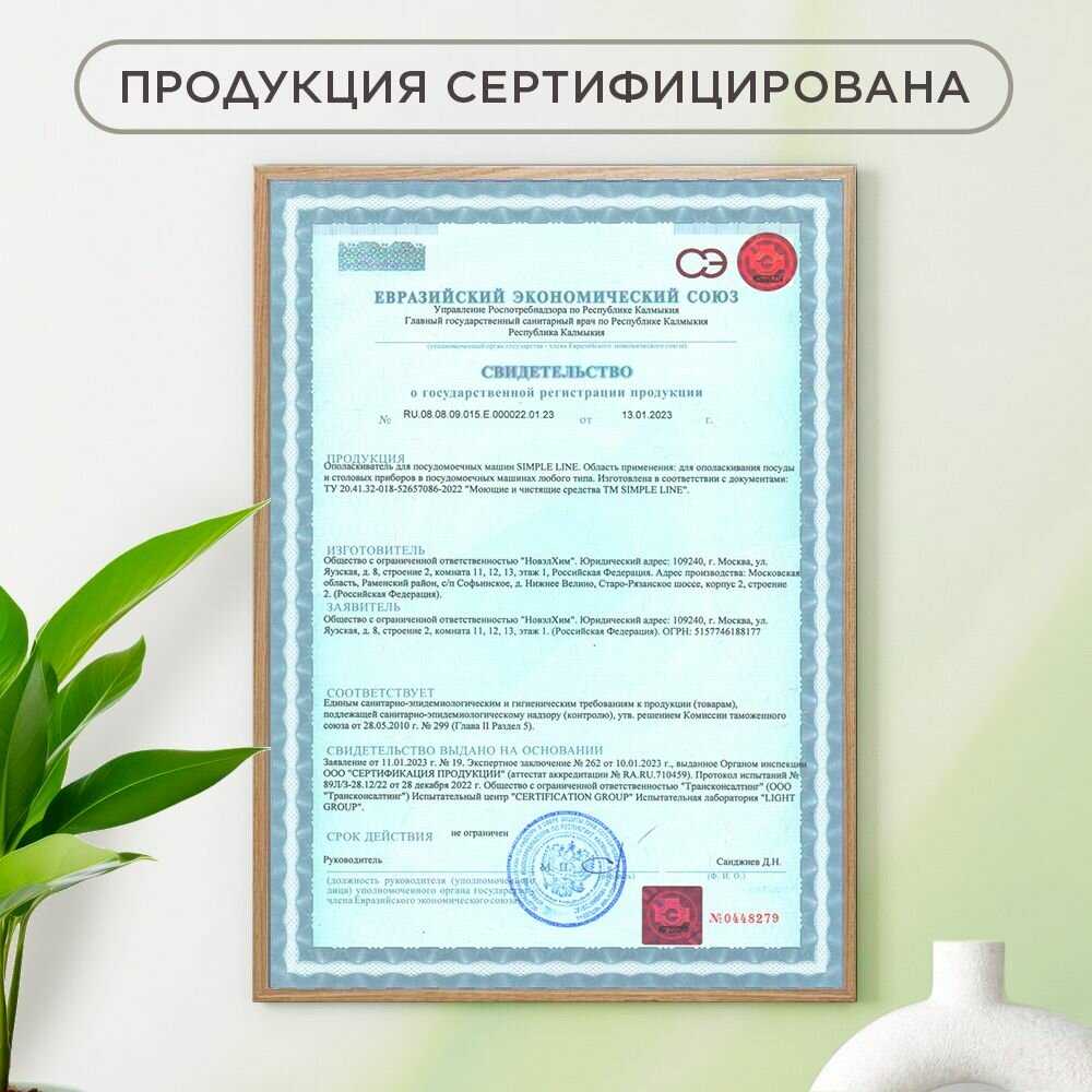 Ополаскиватель кондиционер средство для посудомоечной машины SIMPLE LINE 8 Premium (1 литр) фотография 12